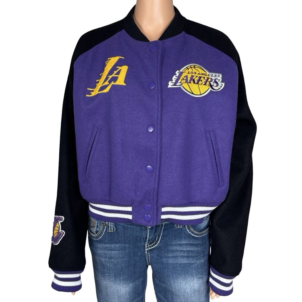 Ultra Game LA Lakers Youth XL Jacket Varsity Bomber Purple NBA New